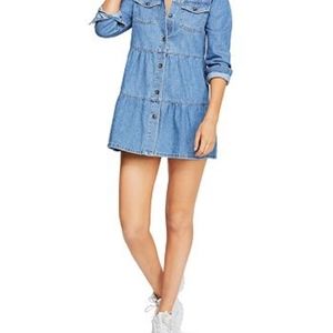 Free People Nicole Denim Tiered Dress - Pockets!